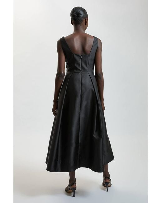 Karen Millen Black Structured Satin Full Skirted Midi Dress
