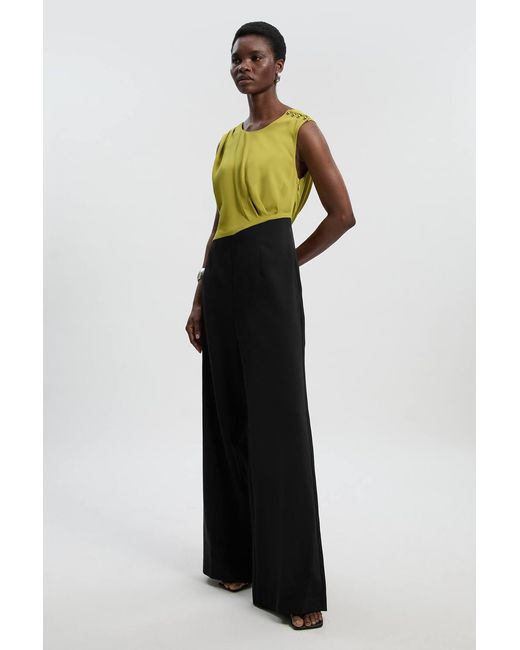 Karen Millen White Soft Tailored Asymmetric Neck Wide Leg Jumpsuit