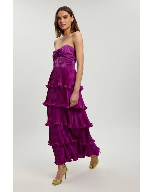 Karen Millen Purple Pleated Tiered Maxi Dress