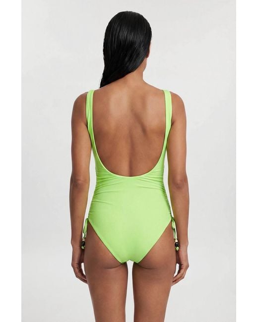 Karen Millen Green Low Back Swimsuit With Bead Detailing