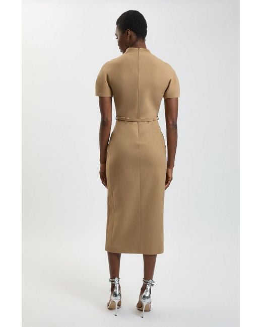 Karen Millen Natural Petite Compact Stretch Tailored Belted Midi Pencil Dress