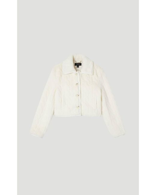 Karen Millen Natural Textured Faux Fur Tailored Coat