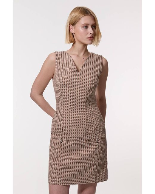 Karen Millen Natural Jacquard Tailored Sleeveless Mini Dress