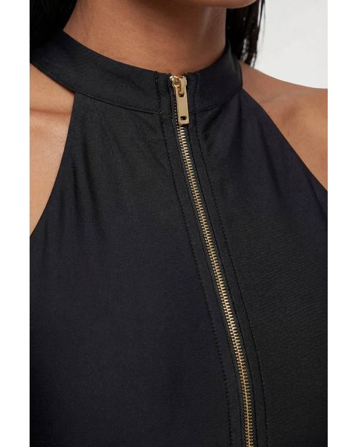 Karen Millen Blue Zip Up Racer Bikini Top