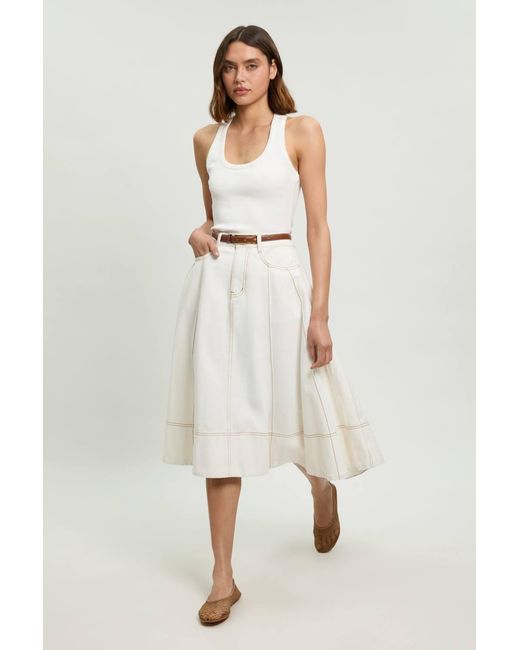 Karen Millen White Denim Full Midi Skirt