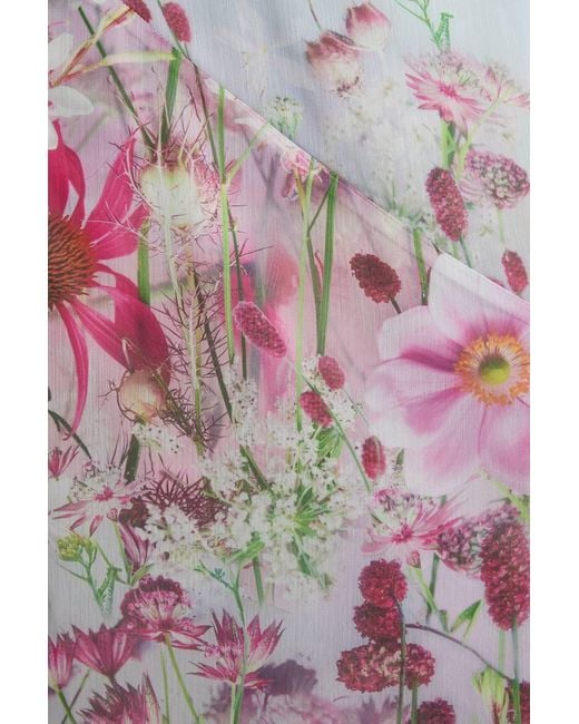 Karen Millen Pink Crinkle Georgette Floral Print Ruffle Sleeve Woven Midi Dress