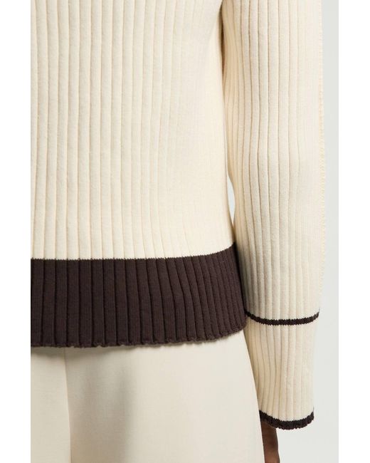 Karen Millen Natural Knit Cotton Contrast Tipped Crew Neck Jumper