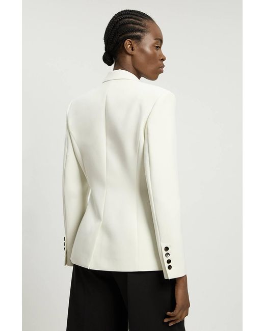 Karen Millen White Compact Viscose Single Breasted Tailored Blazer