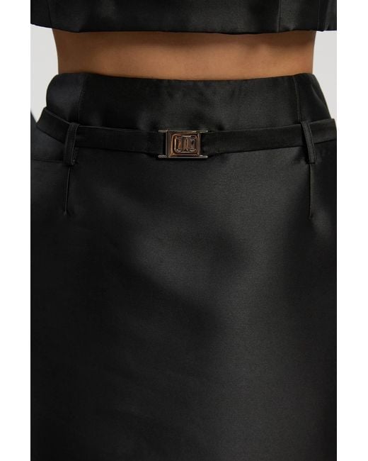 Karen Millen Black Petite Forever Satin Twill Belted Tailored Midi Skirt