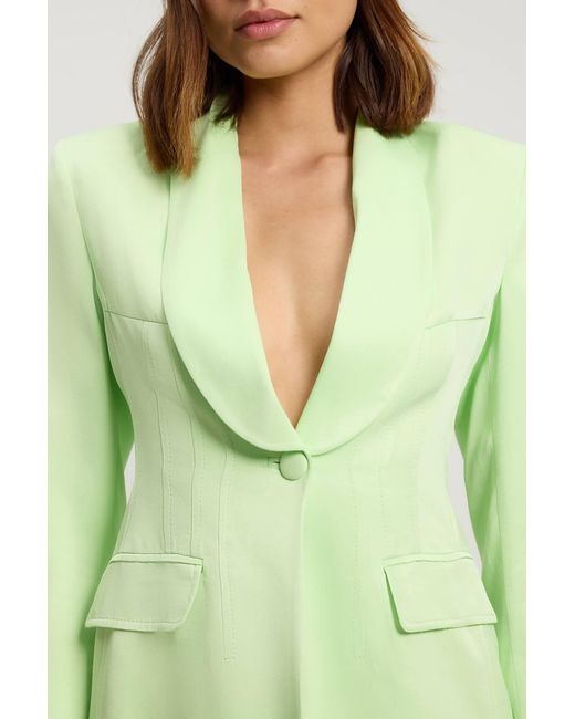 Karen Millen Green Structured Satin Viscose Tailored Blazer