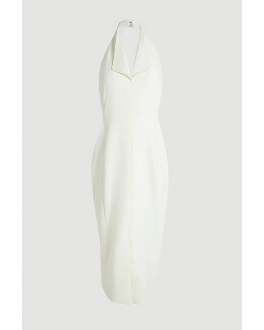 Karen Millen White Satin Tux Back Detail Tailored Midi Dress