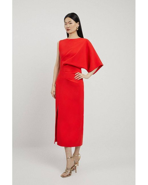 Karen Millen Orange Fluid Tailored Asymmetric Sleeve Maxi Dress