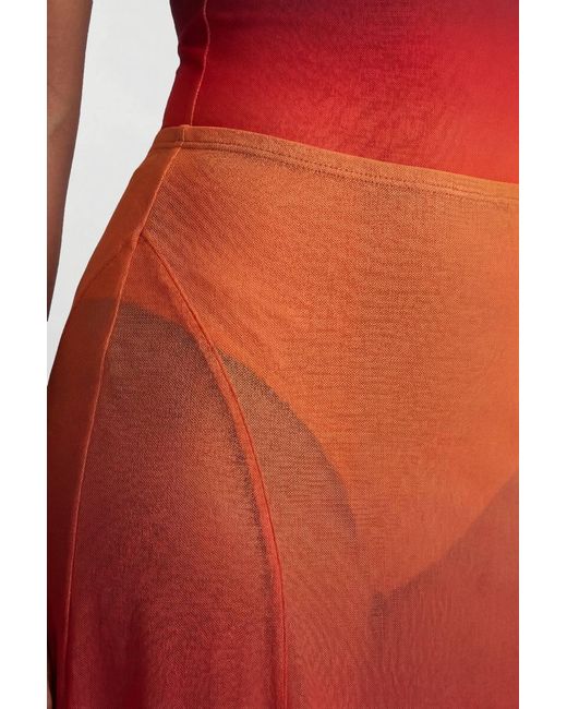 Karen Millen Red Ombre Sunset Mesh Godet Maxi Skirt