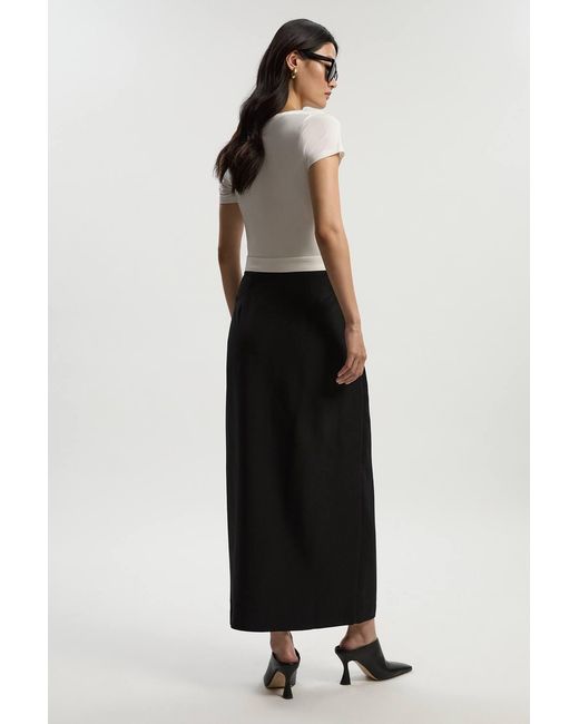 Karen Millen Black Twill Contrast Hardware Woven Midi Skirt