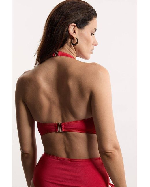 Karen Millen Red Slinky Tie Detail Bikini Top