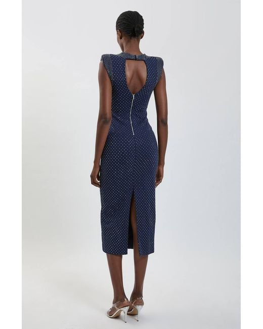 Karen Millen Blue Studded Ponte Jersey Midi Dress