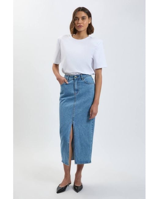 Karen Millen Blue Petite Forever Denim 5 Pocket Midi Pencil Skirt