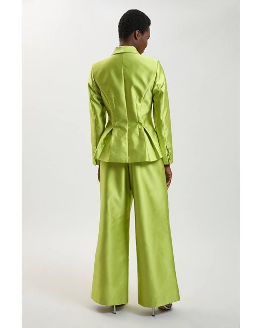 Karen Millen Green Structured Satin Tailored Trouser