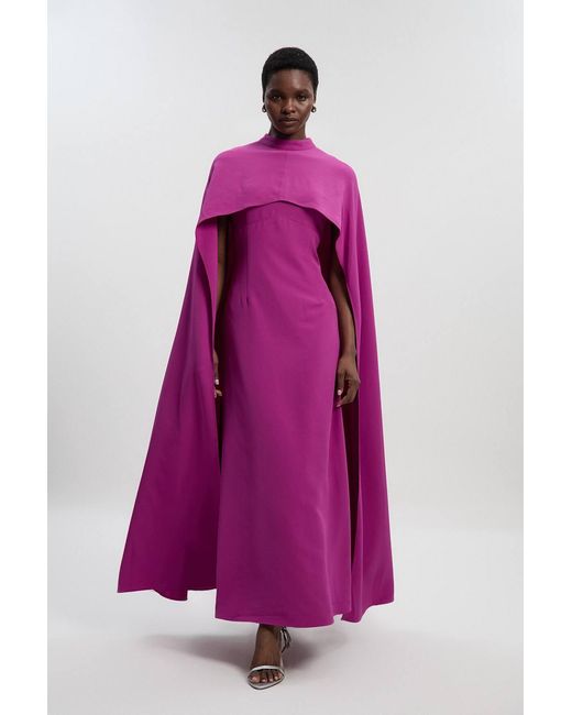 Karen Millen Purple Tailored Cape Detail Maxi Dress
