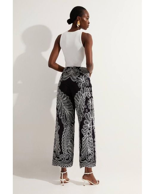 Karen Millen Multicolor Cutwork Embroidery Woven Trouser