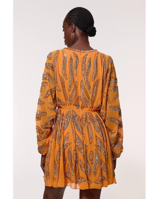 Karen Millen Orange Kimono Sleeve Embellished Mini Dress