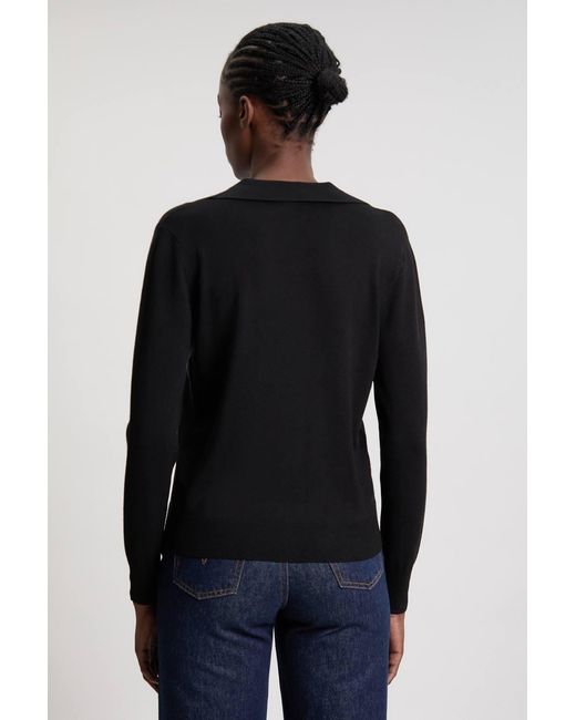 Karen Millen Blue Viscose Blend Popper Detail Knit Collared Cardigan Sweater