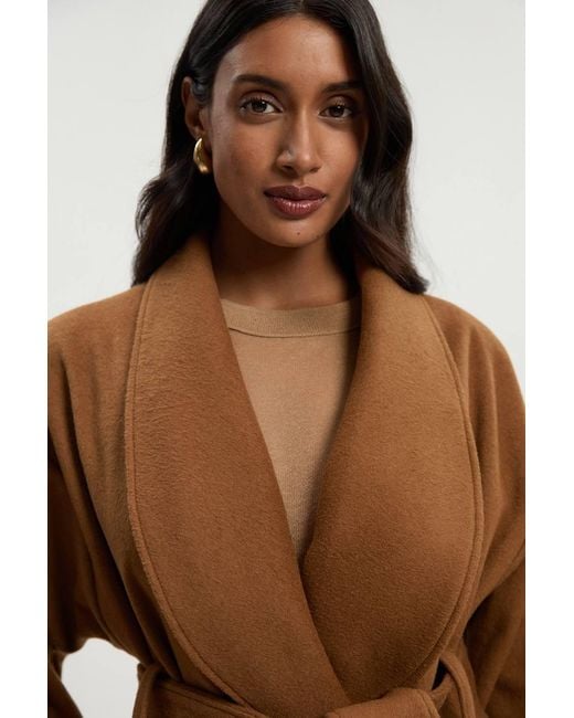 Karen Millen Brown Brushed Wool Belted Wrap Tailored Maxi Coat