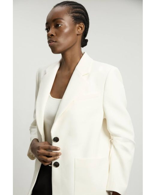 Karen Millen Natural Compact Stretch Ruched Sleeve Detail Single Breasted Blazer