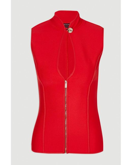 Karen Millen Red Plus Size Figure Form Bandage Sleeveless Knit Top