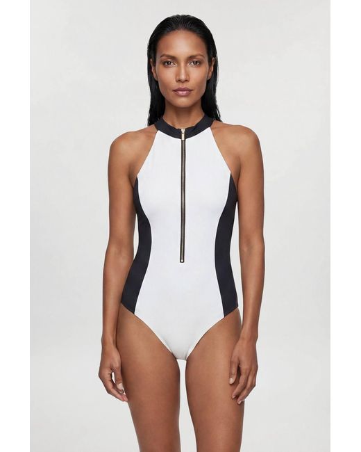 Karen Millen White Racer Back Swimsuit With Zip