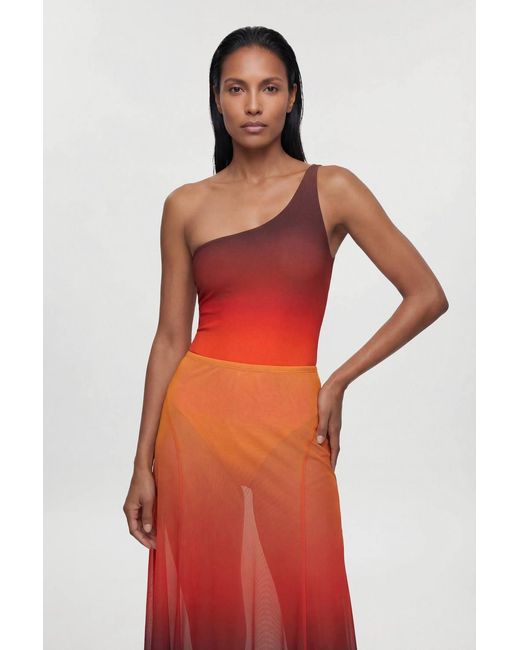 Karen Millen Red Ombre Sunset Mesh Godet Maxi Skirt