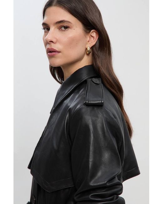 Karen Millen Black Tailored Faux Leather Belted Trench Coat