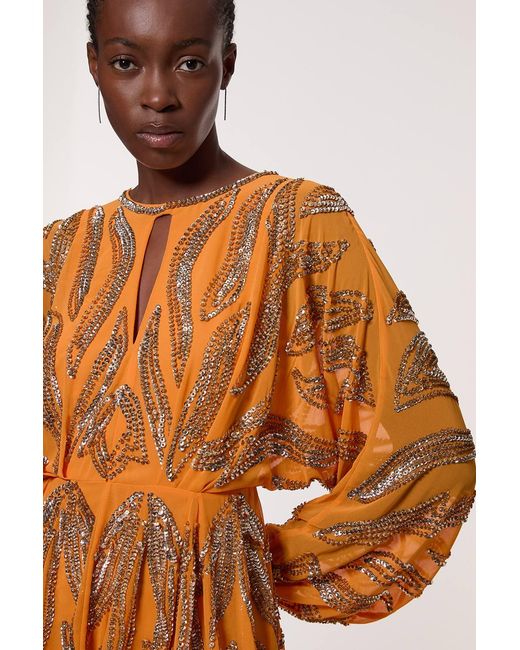 Karen Millen Orange Kimono Sleeve Embellished Mini Dress