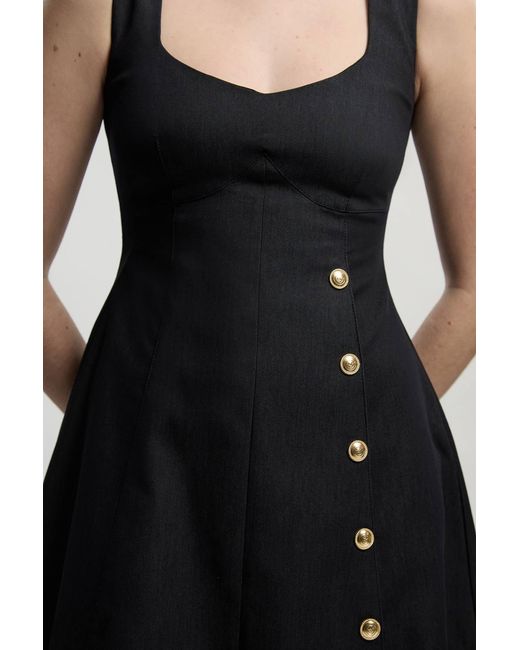Karen Millen Black Tailored Denim Sleeveless Full Skirted Midi Dress