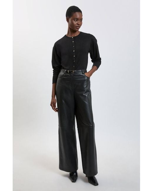 Karen Millen Black Forever Viscose Blend Knitted Stitch Detail Balloon Sleeve Cardigan Sweater