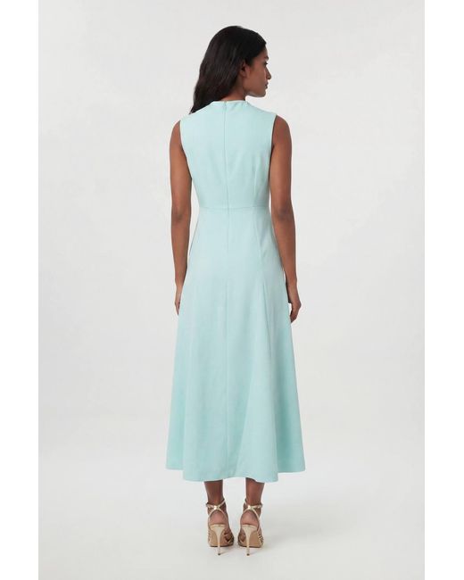 Karen Millen Blue Tailored Satin Godet Full Skirted Midi Dress