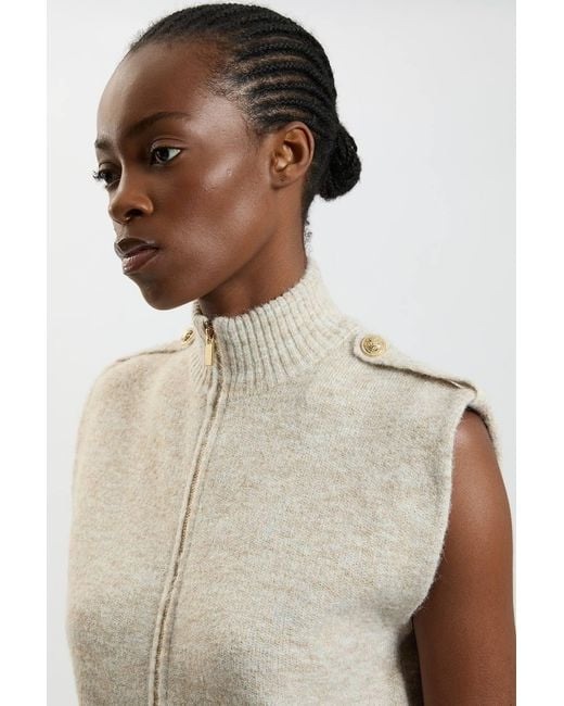 Karen Millen Natural Wool Blend Cosy Knit Sleeveless Jacket