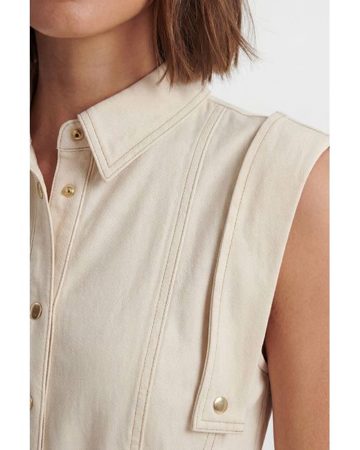 Karen Millen White Tailored Top Stitch Detail Belted Midi Dress