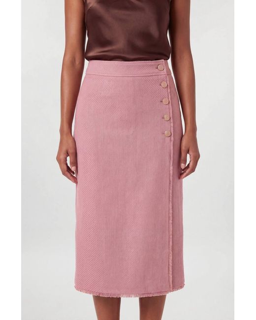 Karen Millen Pink Texture Tweed Button Midi Pencil Skirt