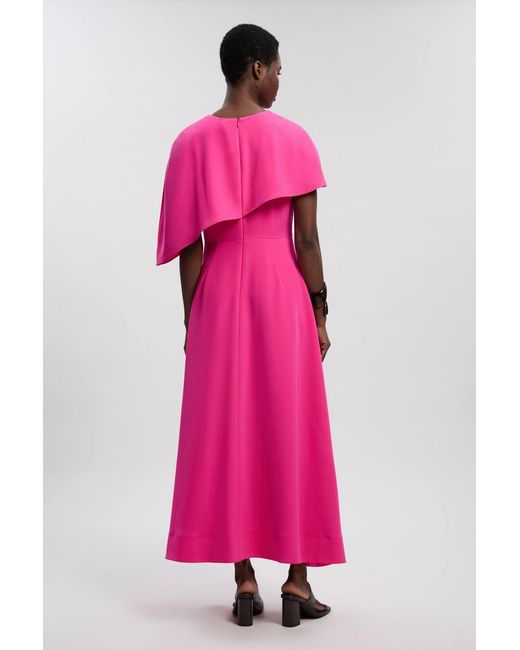 Karen Millen Pink Soft Tailored Cape Detail Tailored Midi Dress
