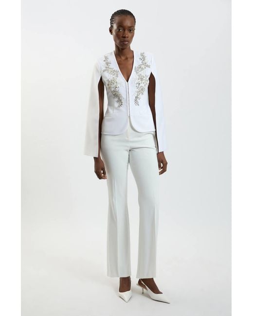 Karen Millen White Bandage Form Fitting Cape Sleeve Embellished Jacket