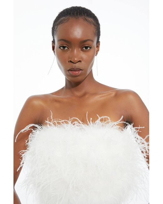 Karen Millen White Figure Form Bandage Feather Detail Bandeau Knit Midi Dress
