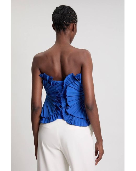 Karen Millen Blue Sleeveless Ruffle Top