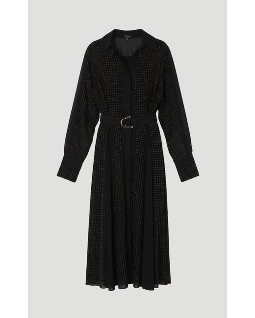 Karen Millen Black Hotfix Studded Long Sleeve Shirt Woven Maxi Dress