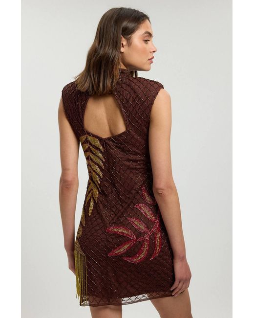 Karen Millen Red Tropical Bead Detail Mini Dress