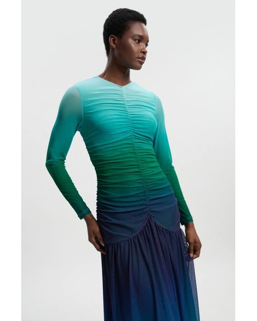 Karen Millen Blue Long Sleeve Ombre Mesh Maxi Dress