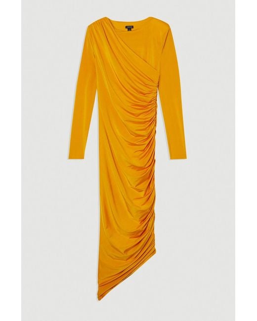 Karen Millen Orange Jersey Crepe Ruched Long Sleeve Maxi Dress