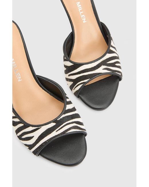 Karen Millen White Leather Pony Skin Print Peep Toe Mule