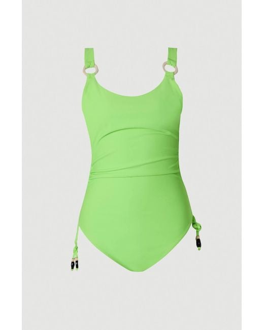 Karen Millen Green Low Back Swimsuit With Bead Detailing