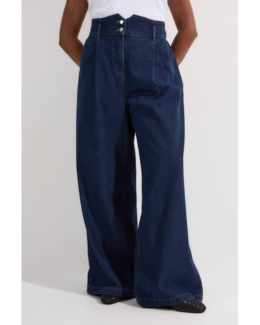 Karen Millen Blue Plus Size Denim Wide Leg Trousers